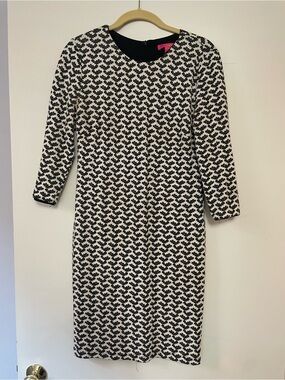 Catherine Malandrino Black and White Houndstooth Long Sleeve Dress